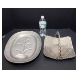 Set of Two Vintage Silver-Tone Metal Trays