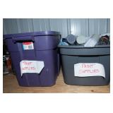 Two Totes of Painting Supplies – Brushes, Spray Paint & More