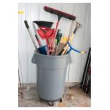 Variety of Garage/Yard Tools & Rolling Garbage Can