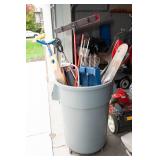 Variety of Garage/Yard Tools & Rolling Garbage Can