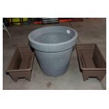 Set of Three Planters – Two Deck Railing Planters and One Large Pot