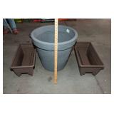 Set of Three Planters – Two Deck Railing Planters and One Large Pot