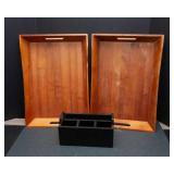 Two Trays and Black Office Supplies Organizer