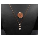 14K Gold Necklace with Rhinestone Pendant