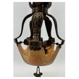 Pair of Antique Art Deco Ornate Cast Metal Ceiling Chandeliers with Glass Shade