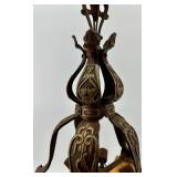 Pair of Antique Art Deco Ornate Cast Metal Ceiling Chandeliers with Glass Shade