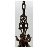 Pair of Antique Art Deco Ornate Cast Metal Ceiling Chandeliers with Glass Shade
