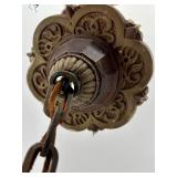 Pair of Antique Art Deco Ornate Cast Metal Ceiling Chandeliers with Glass Shade