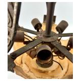 Pair of Antique Art Deco Ornate Cast Metal Ceiling Chandeliers with Glass Shade