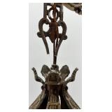 Pair of Antique Art Deco Ornate Cast Metal Ceiling Chandeliers with Glass Shade