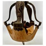 Pair of Antique Art Deco Ornate Cast Metal Ceiling Chandeliers with Glass Shade