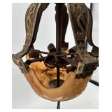 Pair of Antique Art Deco Ornate Cast Metal Ceiling Chandeliers with Glass Shade