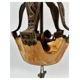 Pair of Antique Art Deco Ornate Cast Metal Ceiling Chandeliers with Glass Shade