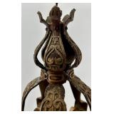 Pair of Antique Art Deco Ornate Cast Metal Ceiling Chandeliers with Glass Shade