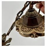 Pair of Antique Art Deco Ornate Cast Metal Ceiling Chandeliers with Glass Shade