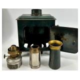 Antique German Magic Lantern Projector with Original Glass Slides and Box