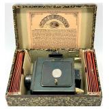 Antique German Magic Lantern Projector with Original Glass Slides and Box