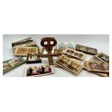 Antique Wooden Stereoscope Viewer with Collection of Stereograph Cards