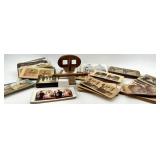 Antique Wooden Stereoscope Viewer with Collection of Stereograph Cards