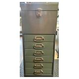 Metal Storage Cabinet with Locking Top Compartment and 6 Drawers