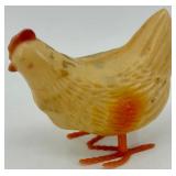 Vintage J. Chein Clown Wind-Up Tin Toy, Plastic Hen with Eggs, and Red Metal Wagon