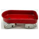 Vintage J. Chein Clown Wind-Up Tin Toy, Plastic Hen with Eggs, and Red Metal Wagon