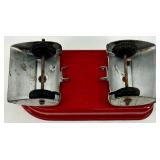 Vintage J. Chein Clown Wind-Up Tin Toy, Plastic Hen with Eggs, and Red Metal Wagon