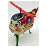 Vintage Tin Wind-Up Fire Dept Helicopter Toy Japan