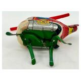 Vintage Tin Wind-Up Fire Dept Helicopter Toy Japan