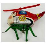 Vintage Tin Wind-Up Fire Dept Helicopter Toy Japan