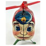 Vintage Tin Wind-Up Fire Dept Helicopter Toy Japan