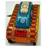 Vintage Wind-Up Tin Toys Lot - Tank and Cowboy on Tricycle