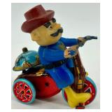 Vintage Wind-Up Tin Toys Lot - Tank and Cowboy on Tricycle