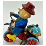 Vintage Wind-Up Tin Toys Lot - Tank and Cowboy on Tricycle