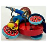 Vintage Wind-Up Tin Toys Lot - Tank and Cowboy on Tricycle