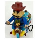 Vintage Wind-Up Tin Toys Lot - Tank and Cowboy on Tricycle