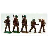 Set of 5 Vintage Lead Soldier Toy Figurines with Rifles and Bugle