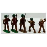 Set of 5 Vintage Lead Soldier Toy Figurines with Rifles and Bugle