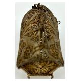 Vintage Decorative Filigree Brass Purse Box with Chain and Marked "90"