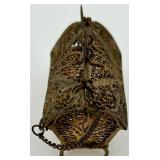 Vintage Decorative Filigree Brass Purse Box with Chain and Marked "90"
