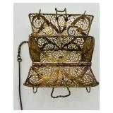 Vintage Decorative Filigree Brass Purse Box with Chain and Marked "90"
