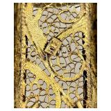 Vintage Decorative Filigree Brass Purse Box with Chain and Marked "90"