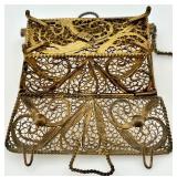 Vintage Decorative Filigree Brass Purse Box with Chain and Marked "90"