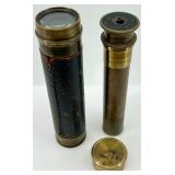 Vintage Brass Telescope, Stopwatch with Box, Tortoiseshell Tools, and Jewelry Lot