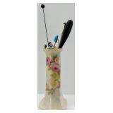 Antique Porcelain Hat Pin Holder with 5 Decorative Hat Pins