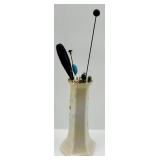 Antique Porcelain Hat Pin Holder with 5 Decorative Hat Pins