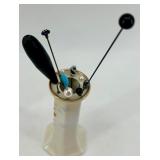 Antique Porcelain Hat Pin Holder with 5 Decorative Hat Pins