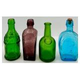 Set of 4 Colored Glass Bitters Bottles
