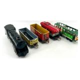 Set of 5 Vintage Tin Train Cars and San Francisco Cable Car Toys