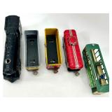 Set of 5 Vintage Tin Train Cars and San Francisco Cable Car Toys